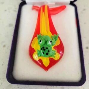 Art Glass  Multicolor Pendant With Frog 2.5"